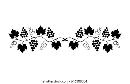 Vector illustration  Black outline (contour) crossed grape branches and leaves isolated white background  Decorative design element for wine menu as border for text divider   page decoration 