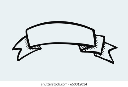 Vector illustration of black outline decorative ribbon Sketchy banners on white background. Free hand drawn.