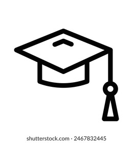 Vector illustration of a black outline graduation cap icon, symbolizing education or achievement, on a white background. Editable stroke.