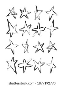 Vector illustration: Black outline Hand drawn set of Stars. 