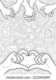 Vector illustration black outline holding hands