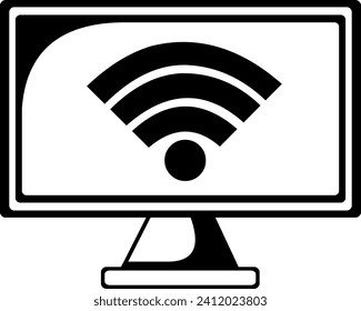 vector illustration black outline icon of smart tv and wifi signal