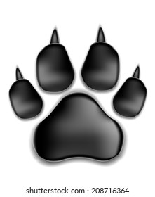  vector illustration. black pads of a cat with claws. traces of a kitten