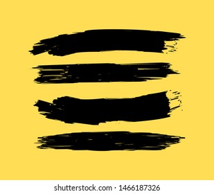 Vector illustration of black paint, ink brush strokes on a yellow background.Hand drawn