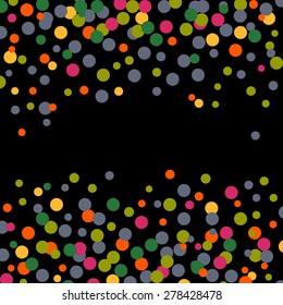 Vector illustration of a black party background with colorful confetti and copyspace for your text