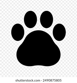 Vector illustration of black paw print on transparent background