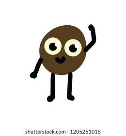 Vector illustration of black pepper cartoon character isolated on white background - dry peppercorn with cute smiling face in flat style. Funny emoticon of hot aromatic spice.