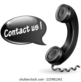 Vector illustration of black phone with speech bubble for contact us