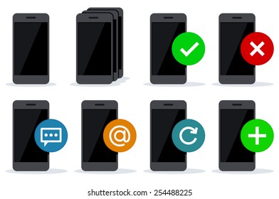 Vector illustration of black phones with different actions
