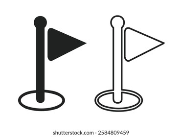 Vector illustration of black pin flag. Location or map pin icon. Black location pin symbol vector, isolated on white background