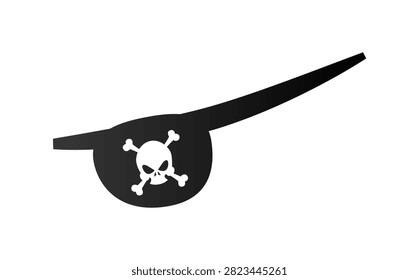 Vector illustration of a black pirate eye patch featuring a white skull and crossbones. Carnival costume prop isolated on white background.