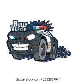 Vector Illustration. Black Police Monster Car With The Nickname Deputy Bully.