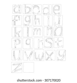 Vector illustration black polka dot spotted alphabet lowercase letters 