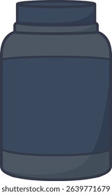 Vector illustration of a black protein supplement jar. Perfect for nutrition, fitness, and health-related content.