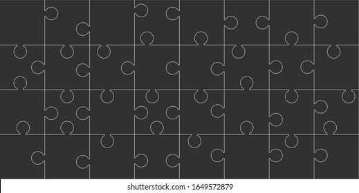 Vector illustration of black puzzle, separate pieces 32 pieces