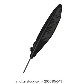 Vector illustration of a black raven's feather isolated on a white background.