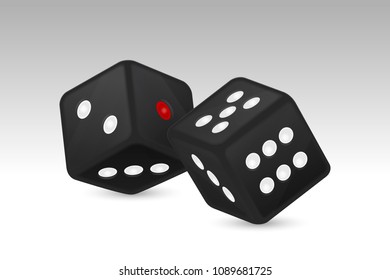 Vector illustration of black realistic game dice icon in flight closeup isolated on white background. Casino gambling design template for app, web, infographics, advertising, mock up etc