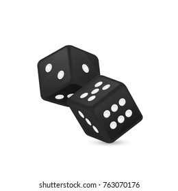 Vector illustration of black realistic game dice icon in flight closeup isolated on white background. Casino gambling design template for app, web, infographics, advertising, mock up etc
