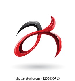Vector Illustration of Black and Red Curly Fish Tail Like Letters A and K isolated on a White Background