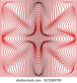 Vector illustration of black and red distort and deformation net or mesh warp texture on white background.