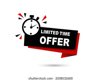 vector illustration black and red limited time offer banner sign, flat modern label, alarm clock countdown logo