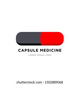 Vector Illustration Black and Red Medicine Capsule Logo for Drug Store, Hospital, and Clinic.