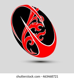 Vector illustration of black red & white rugby ball