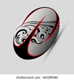Vector illustration of black red & white rugby ball