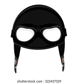 Vector illustration black retro aviator pilot helmet with goggles