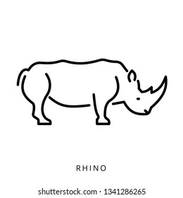 Vector illustration black rhino outline african safari animal, rhinoceros isolated on white background. Linear minimalistic logo with an image of a rhinos icon vector.