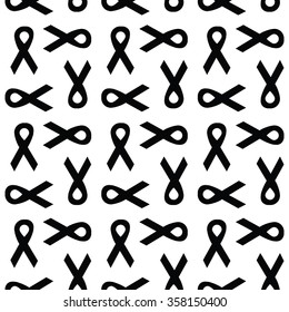 vector illustration / black ribbons / seamless pattern