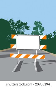 Vector Illustration of Black Road Sign and Barricade. Add your own warning or message.