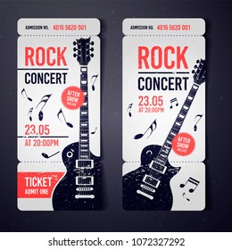 Vector Illustration Black Rock Concert Ticket Design Template With Black Guitar And Cool Grunge Effects In The Background