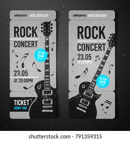 Vector Illustration Black Rock Concert Ticket Design Template With Black Guitar And Cool Splash Effects In The Background