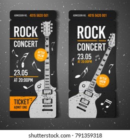 Vector Illustration Black Rock Concert Ticket Design Template With Black Guitar And Cool Splash Effects In The Background