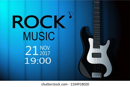 vector illustration black rock festival concert party flyer or poster design template with guitar, place for text and cool effects in the background