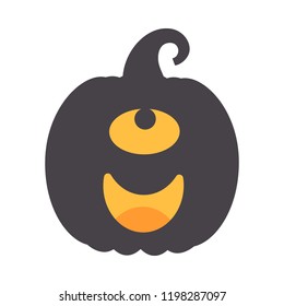 Vector illustration:  black scary carved pumpking icon isolated on white background. Decorative element for Halloween party greeting cards, posters, postcards, wrapping paper, scrapbooking
