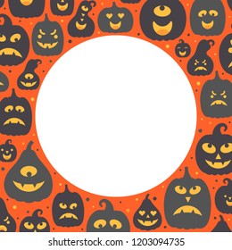 Vector illustration:  black scary carved pumpking icon isolated on orange background. Decorative element for Halloween party greeting cards, posters, postcards, wrapping paper, scrapbooking page
