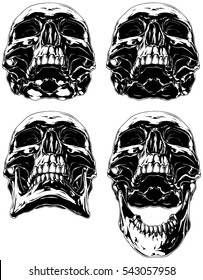 A vector illustration of Black scary graphic human skull tattoo set
