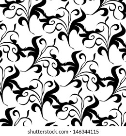 Vector illustration of black seamless floral pattern on white background