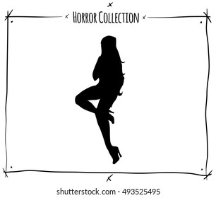 vector illustration with black shadowgraph sexy girl on white background