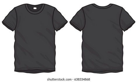 Vector illustration of black short sleeved t-shirt, isolated front and back design template for men