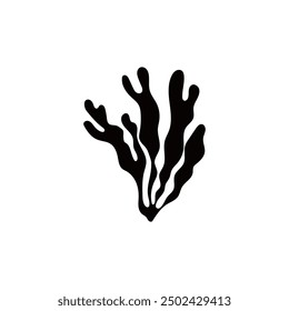 Vector illustration with a black silhouette of algae with leaves forming a living ecosystem on a white background. Ideal for creating a design with marine elements