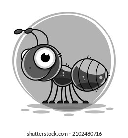 Vector illustration of a black silhouette ant. Isolated white background. Icon insect ant side view profile.