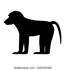 Ilustración vectorial de una silueta negra de un babuino. Fondo blanco aislado. Vista lateral del mono, perfil.