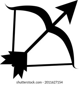 Vector illustration of black silhouette of a bow and arrow