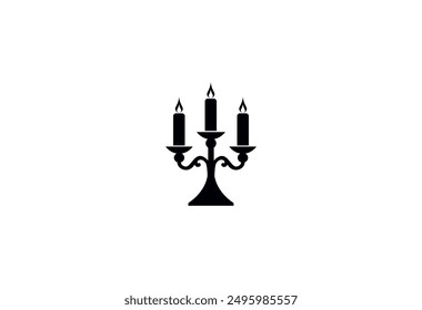 Vector illustration of black silhouette of candlestick with candles on white background