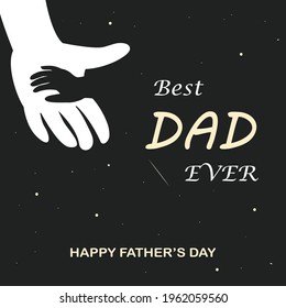 Vector illustration of  black silhouette of child's hand on a white father's hand on the black background. Suitable for father's day greeting card, poster, and blog design.