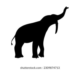 Vector illustration of black silhouette Deinotherium, isolated on white background. Concept of prehistoric period animals, cartoon character hand drawn design style