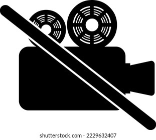 Vector illustration of the black silhouette of a disabled or blocked video camera